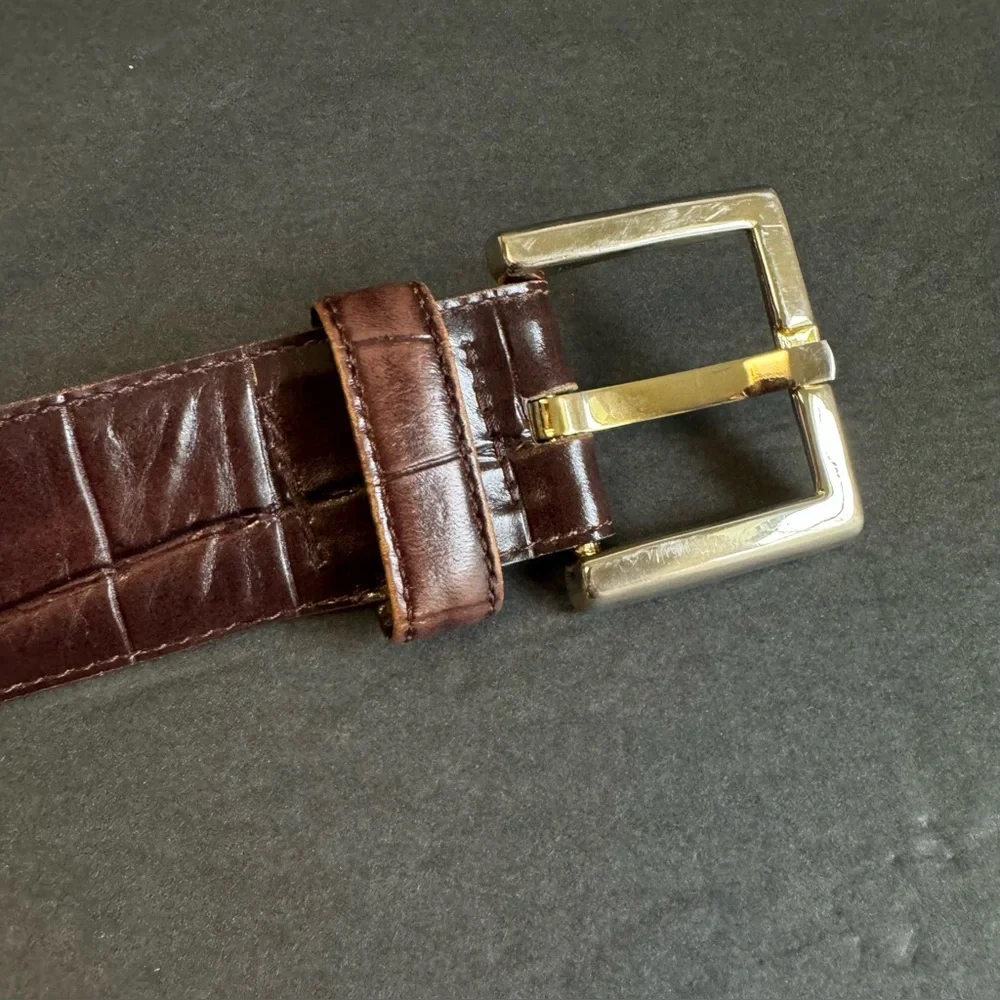 Vintage Nordstrom Brown Leather Belt Wide‎ Alligator Grain Womens Small / Medium